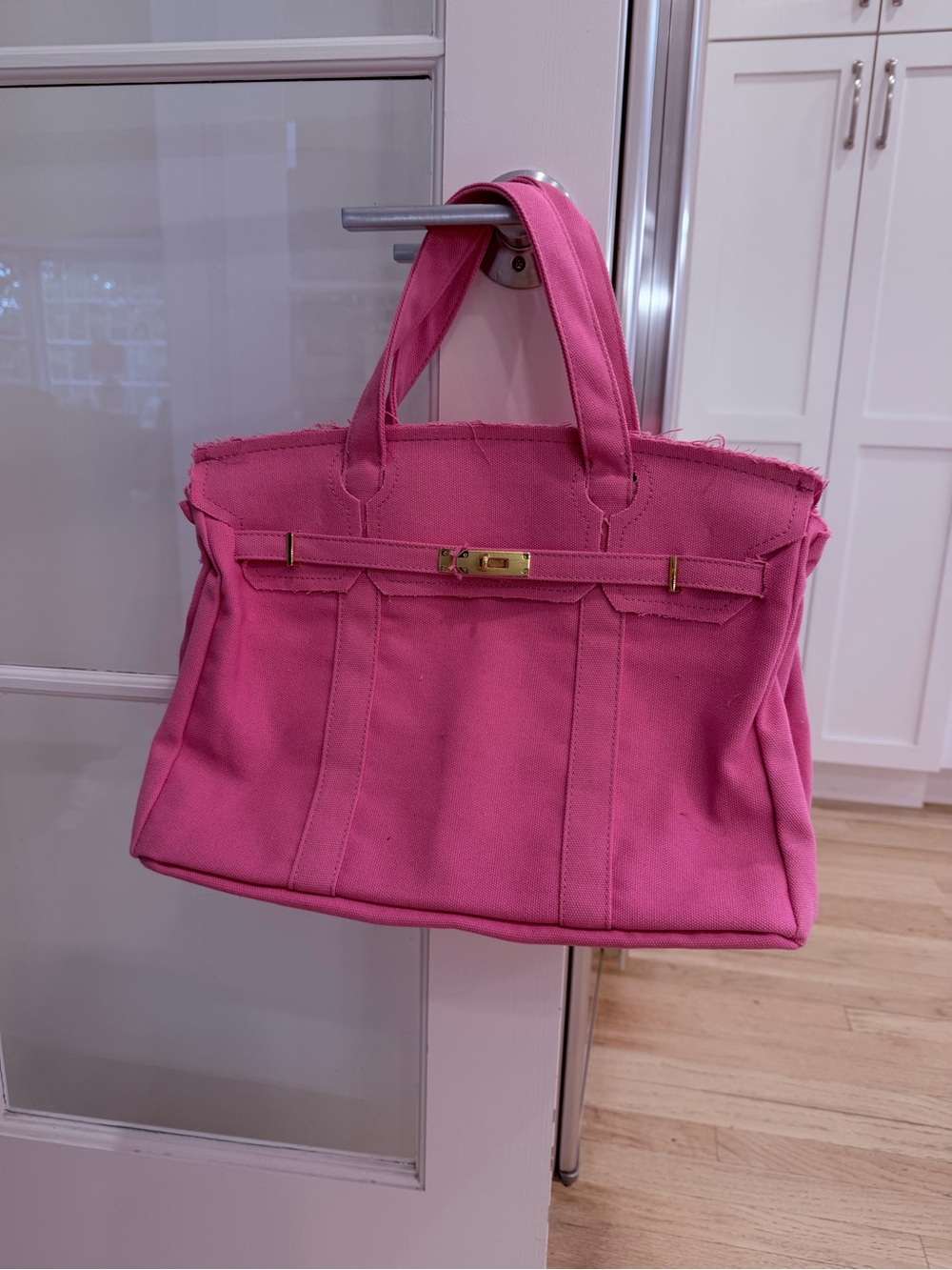 Pink Canvas Boatkin Tote Bag with Gold Hardware. New, never used.